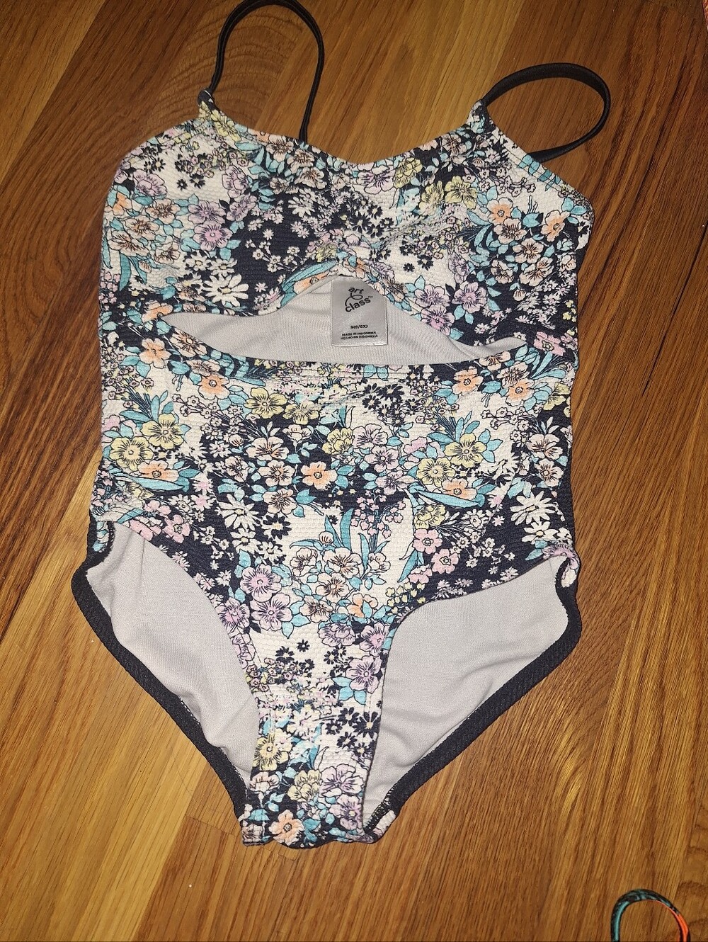 art class Navy Floral One-Piece Swimsuit for Kids
